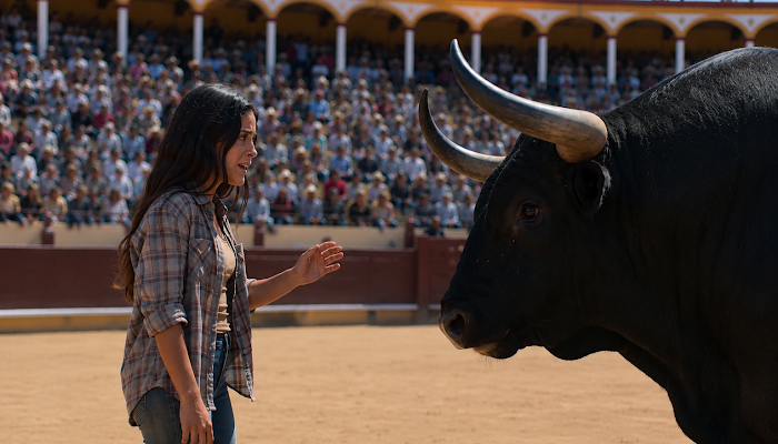 La joven que aceptó un desafío frente a un toro y cambió las reglas del concurso
